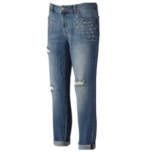 Jennifer Lopez Womens Gold Bedazzled Boyfriend Jeans Size 14